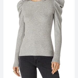 7 For All Mankind Chic Gray Ribbed Sweater with Puff Shoulders
